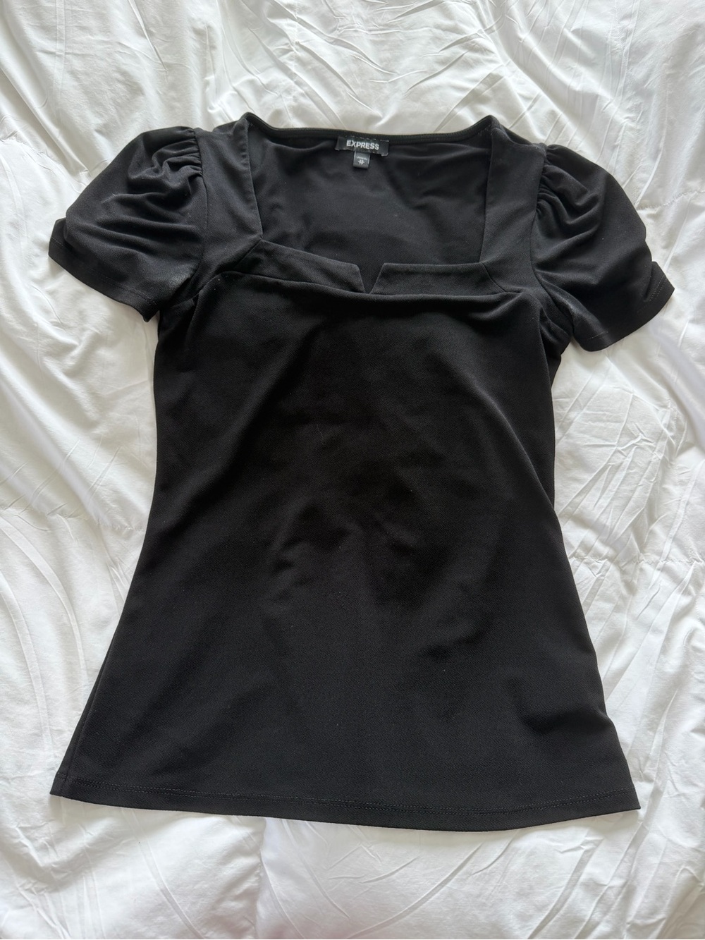 Express Black Square Neck Puff Sleeve Tee